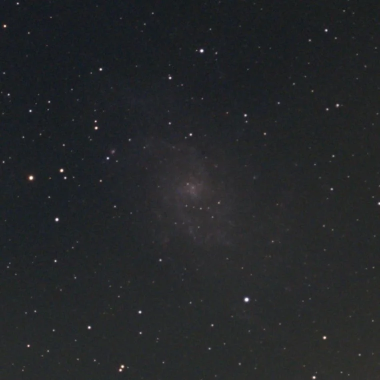 Галактика Треугольника (M33) до обработки: JPG из приложения Seestar S30, спиральные рукава теряются в сером фоне